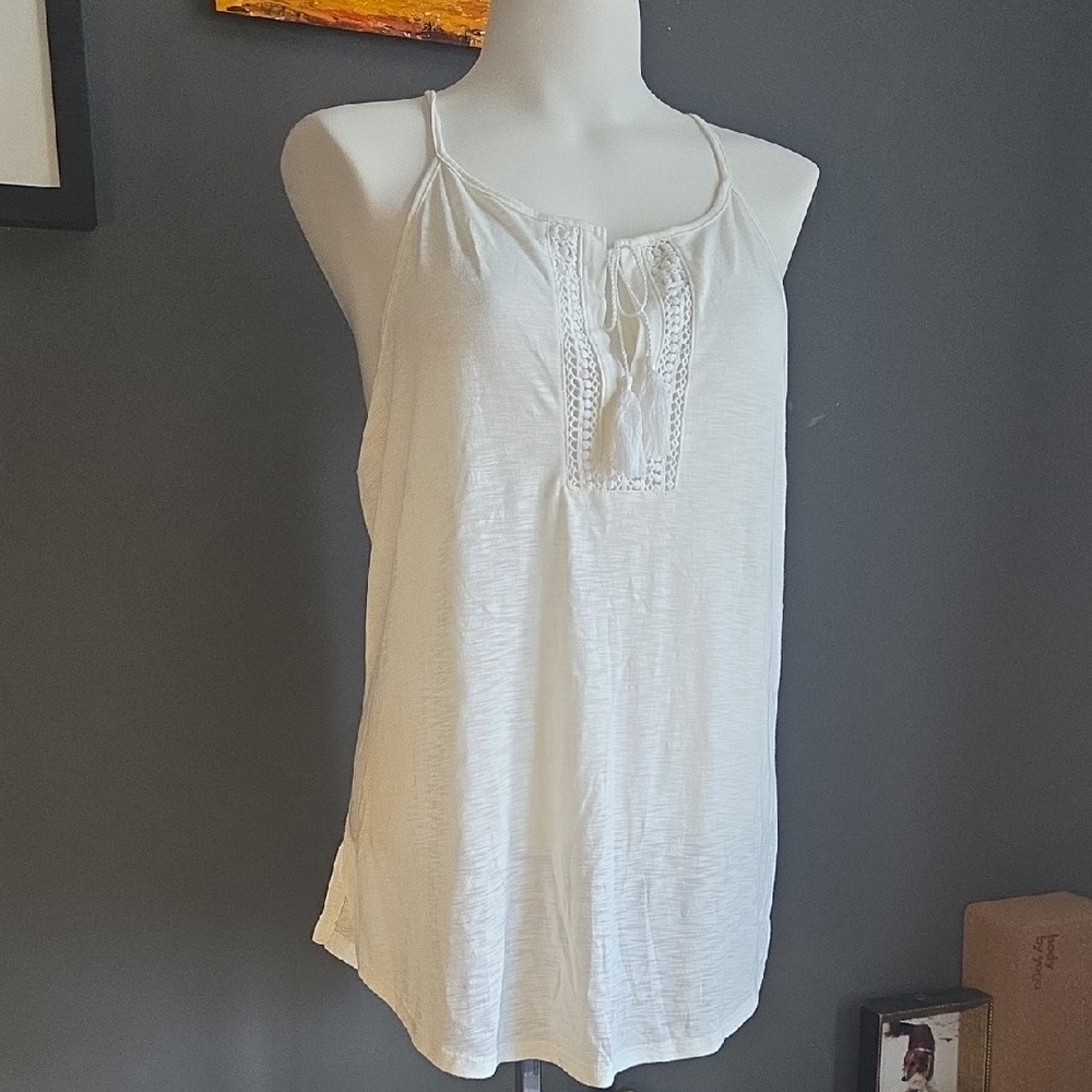 George Hi-Lo Tie Front Flowy Tank Top